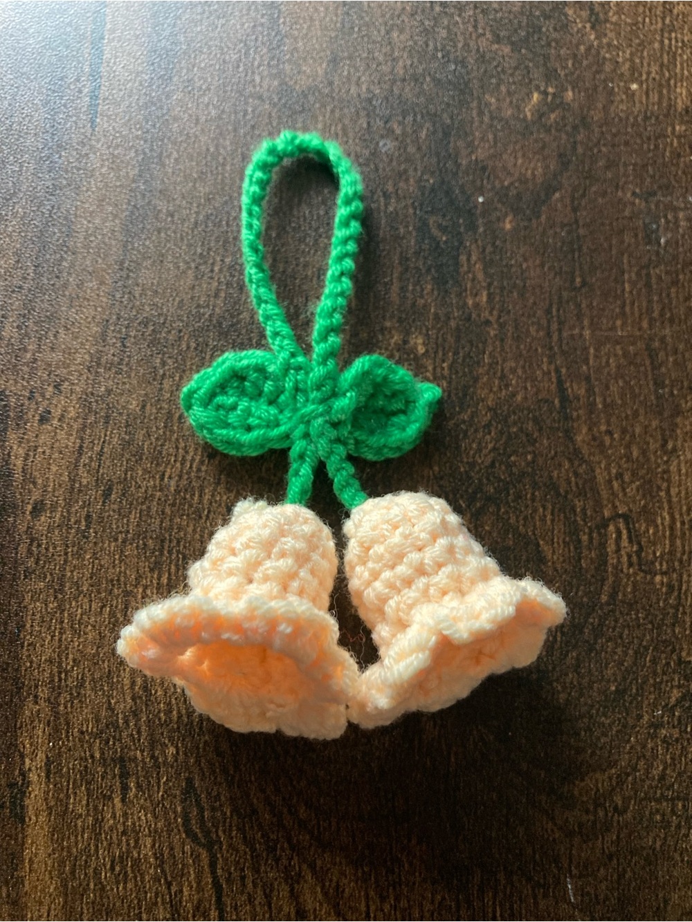 Handcrafted Crochet Bell Ornament in Peach and Green